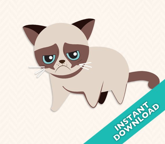 570x500 Cat Vector Illustration Grumpy Cat Illustrator File Vector Etsy