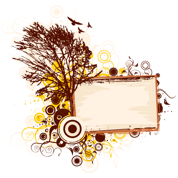 600x600 Grunge Banner With Tree, Circles, Birds Vector Image Free
