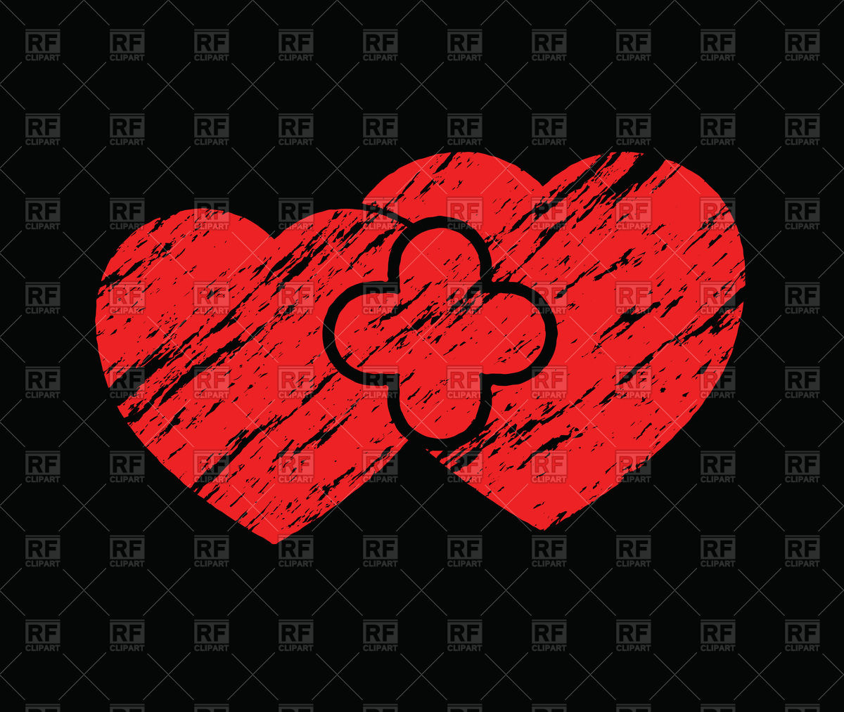 1200x1013 Two Red Grunge Hearts On Black Background Vector Image Vector