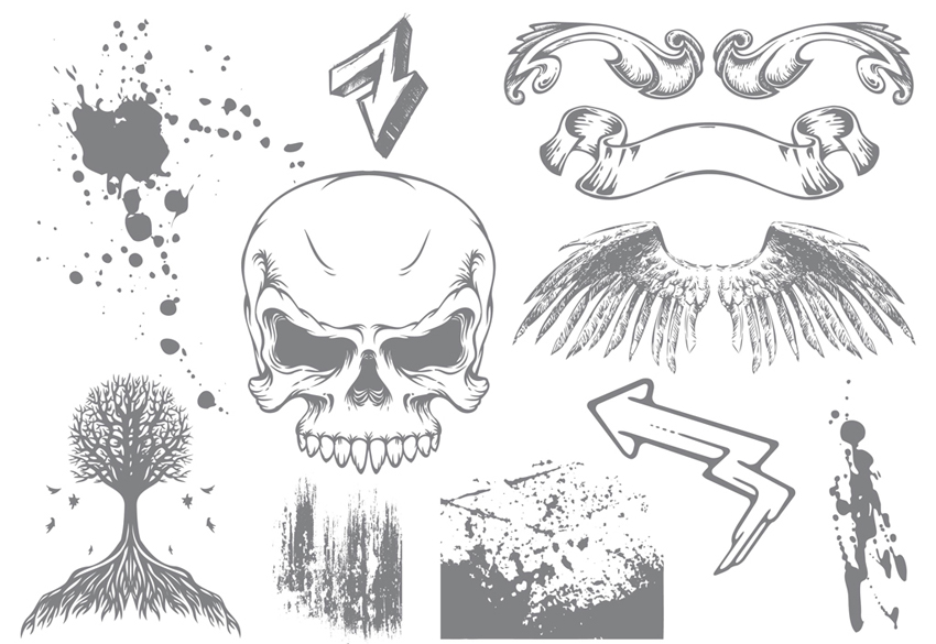 850x585 Skull Amp Wings Grunge Vector Pack Free Vectors Ui Download