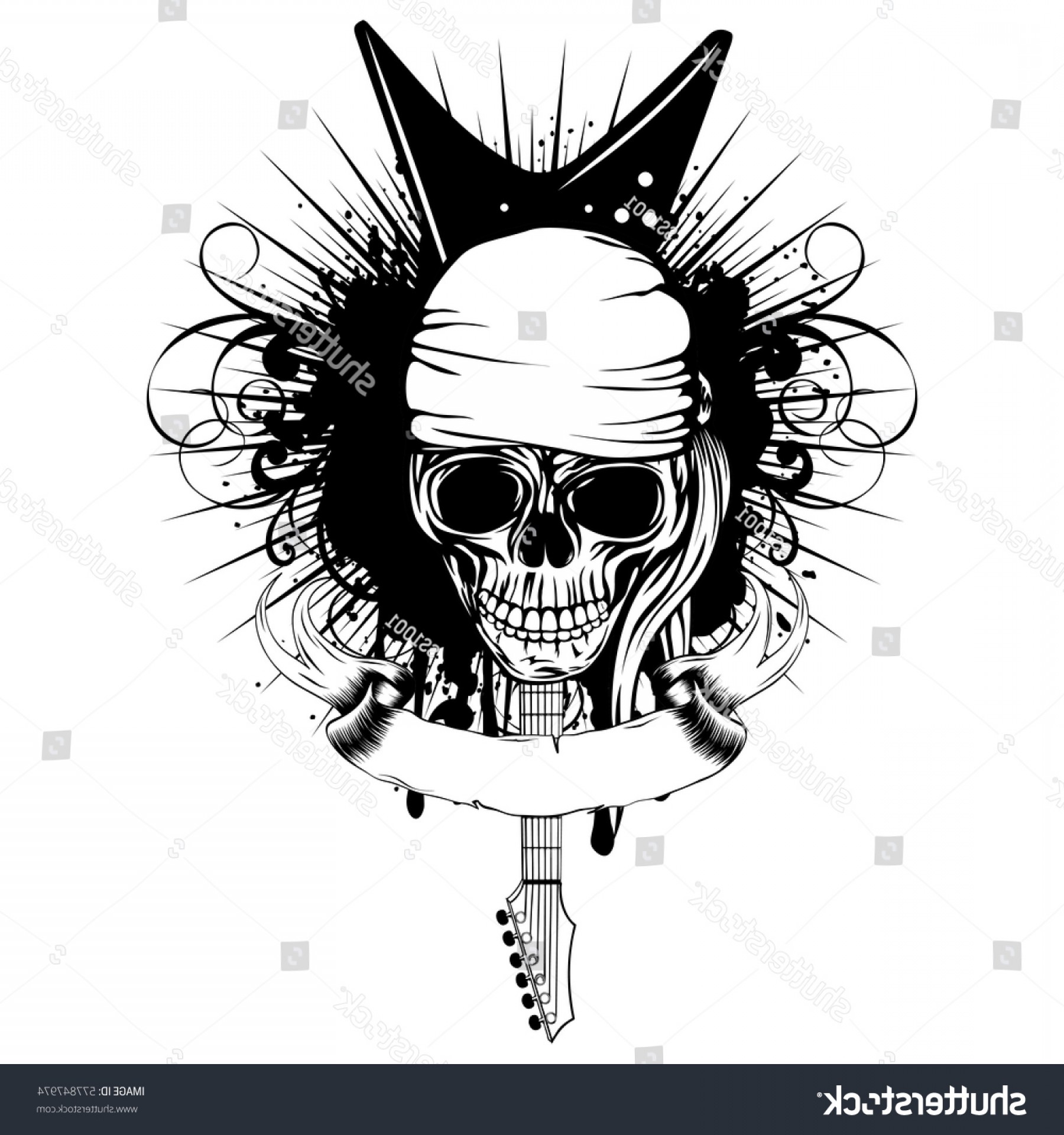 1800x1920 Vector Illustration Grunge Skull Bandana Guitar Rongholland