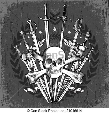 450x469 Vector Grunge Skull And Swords. Easy To Edit! Clipart Distressed