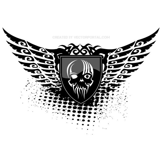 660x660 Wings Grunge Skull Free Vector 123freevectors