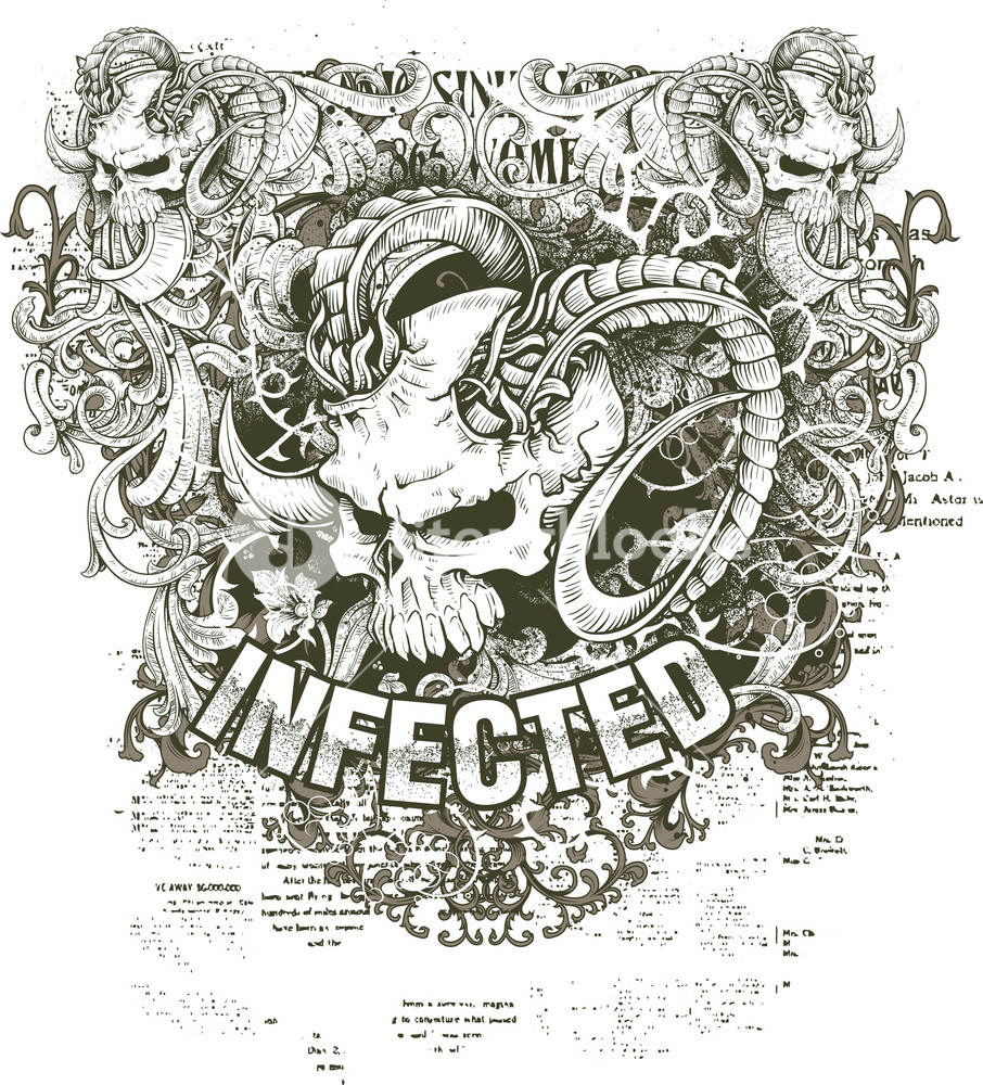 906x1000 Grunge Vector T Shirt Design With Skull Royalty Free Stock Image