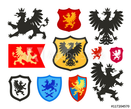 500x419 Shield With Griffin, Gryphon, Eagle Vector Logo. Coat Of Arms
