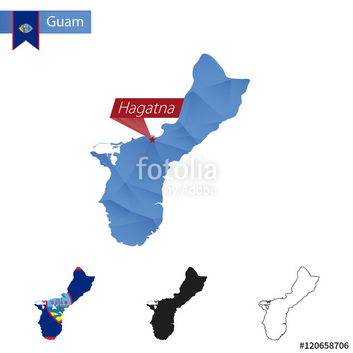 500x500 Guam Blue Low Poly Map With Capital Hagatna. Stock Image And