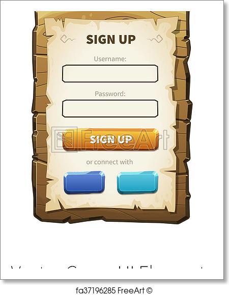 450x580 Free Art Print Of Vector Wooden Game Ui. Sign Up Dialog. Sign In