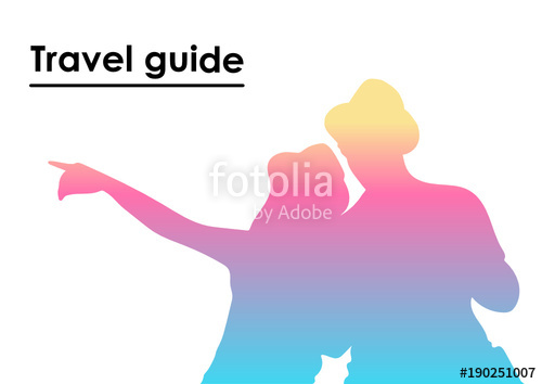 500x354 Couple Young People, Gradient Colors. Travel Guide. Vector
