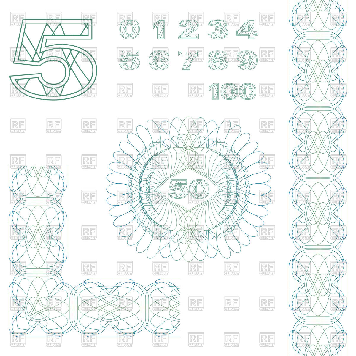1200x1200 Guilloche Decorative Elements And Numbers For Certificate Or