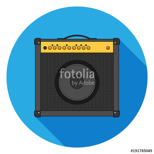 500x500 Flat, Circular Guitar Amp Icon. On Blue, Casting A Shadow Stock