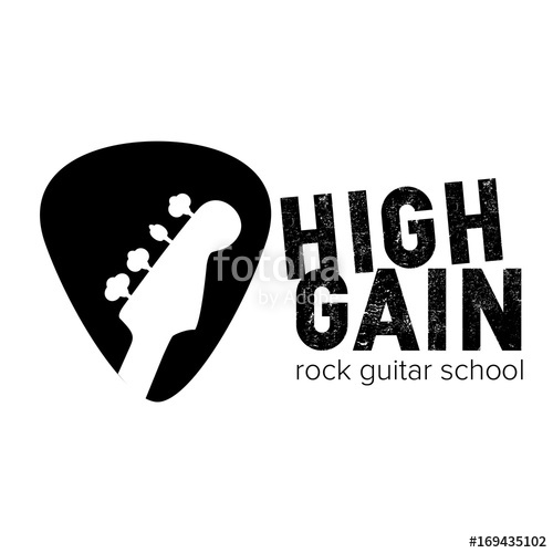 500x500 High Gain Rock Guitar School Logo. Bass Guitar Neck Isolated