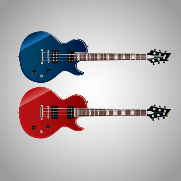 626x626 Red And Blue Rock Guitar With A Beautiful Neck Vector Premium