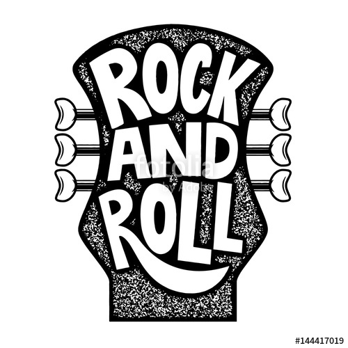 500x500 Rock And Roll. Hand Drawn Phrase On Guitar Neck Head Background