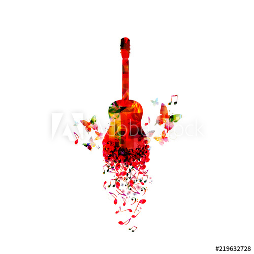 500x500 Music Colorful Background With Music Notes And Guitar Vector