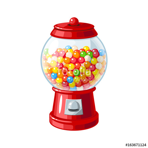 500x500 Transparent Round Glass Candy Dispenser With Colorful Bubble Gum