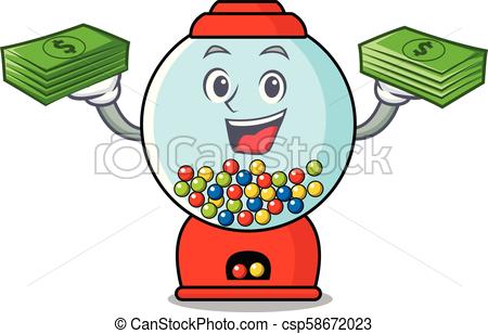 450x308 With Money Bag Gumball Machine Mascot Cartoon Vector Illustration.
