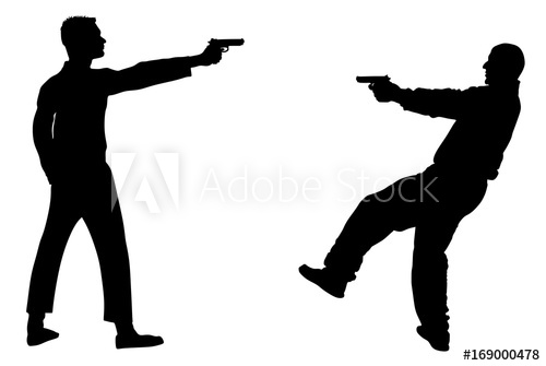 500x335 Public Crime Scene, Gunfight Battle. Man With Gun Shooting In