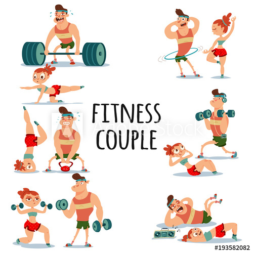 500x500 Fitness Couple Man And Woman Doing Exercise. Workout Girl And Guy