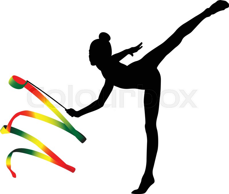800x678 Girl Gymnast Black Silhouette And Color Ribbon For Rhythmic