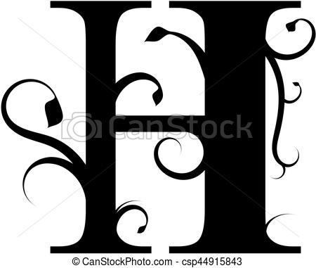 450x381 Floral Letter H. Vector Illustration Of A Floral Letter H On A