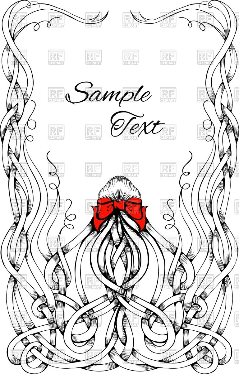 769x1200 Frame Made Of Long Sketchy Curly Hair With Big Red Bow Vector