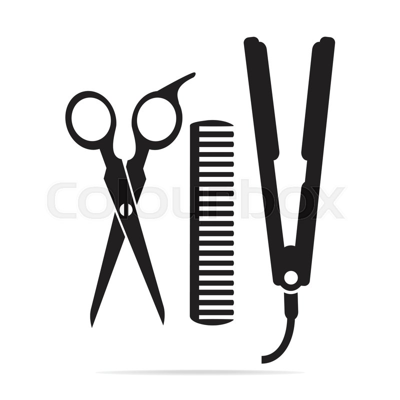 800x800 Hair Salon With Scissors, Comb Icon, Curling Iron Icon Stock