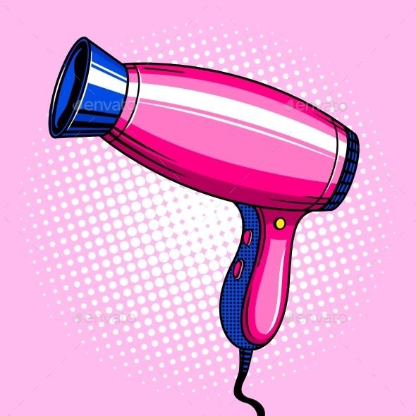 590x590 Hair Dryer Pink Color Pop Art Style Vector Object Typography