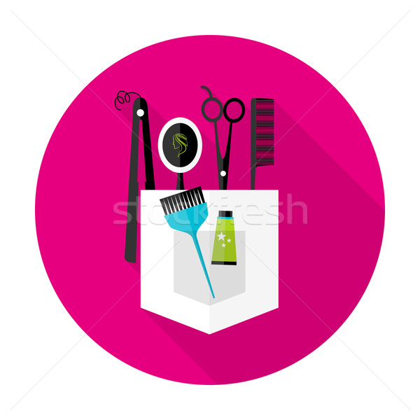 600x600 Hair Stylist Circle Icon With Long Shadow Vector Illustration