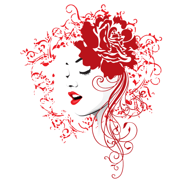 600x600 Girl Face With Red Rose And Floral Hair Vector Image 123freevectors