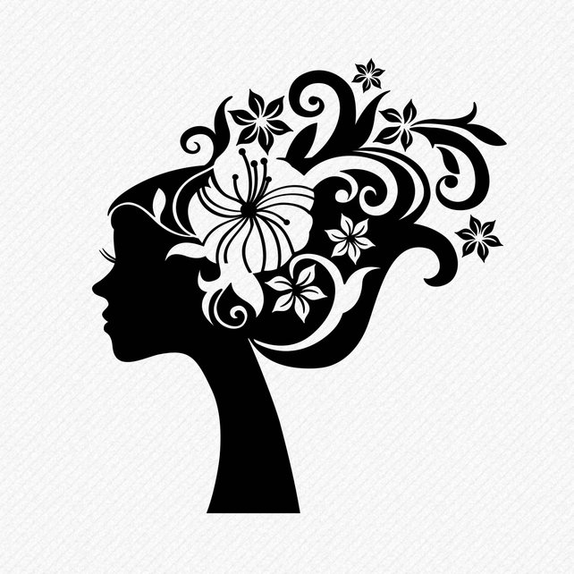 642x642 Girl With Floral Hair Silhouette Floral Hair Clipart Lady Etsy