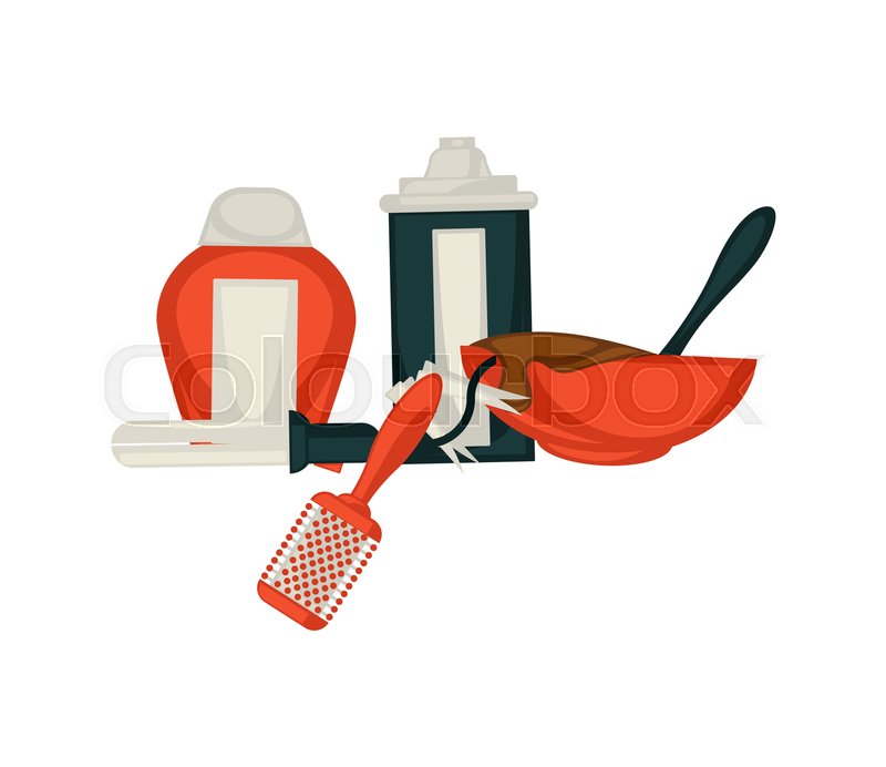 800x692 Hair Dyeing And Styling Tools Of Woman Hairdresser. Vector