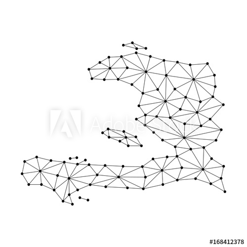 500x500 Haiti Map Of Polygonal Mosaic Lines Network, Rays And Dots Vector
