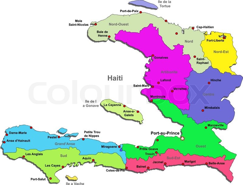 800x610 Color Haiti Map With Regions On A White Background Stock Vector