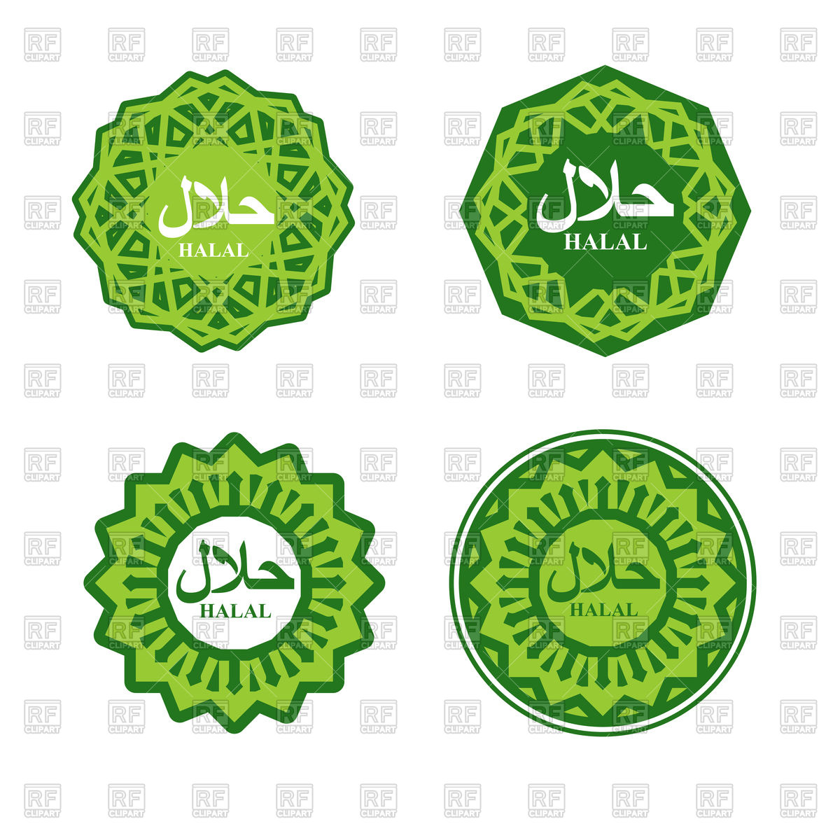 1200x1200 Set Of Green Halal Sign, Muslim Traditional Food Logo Vector Image