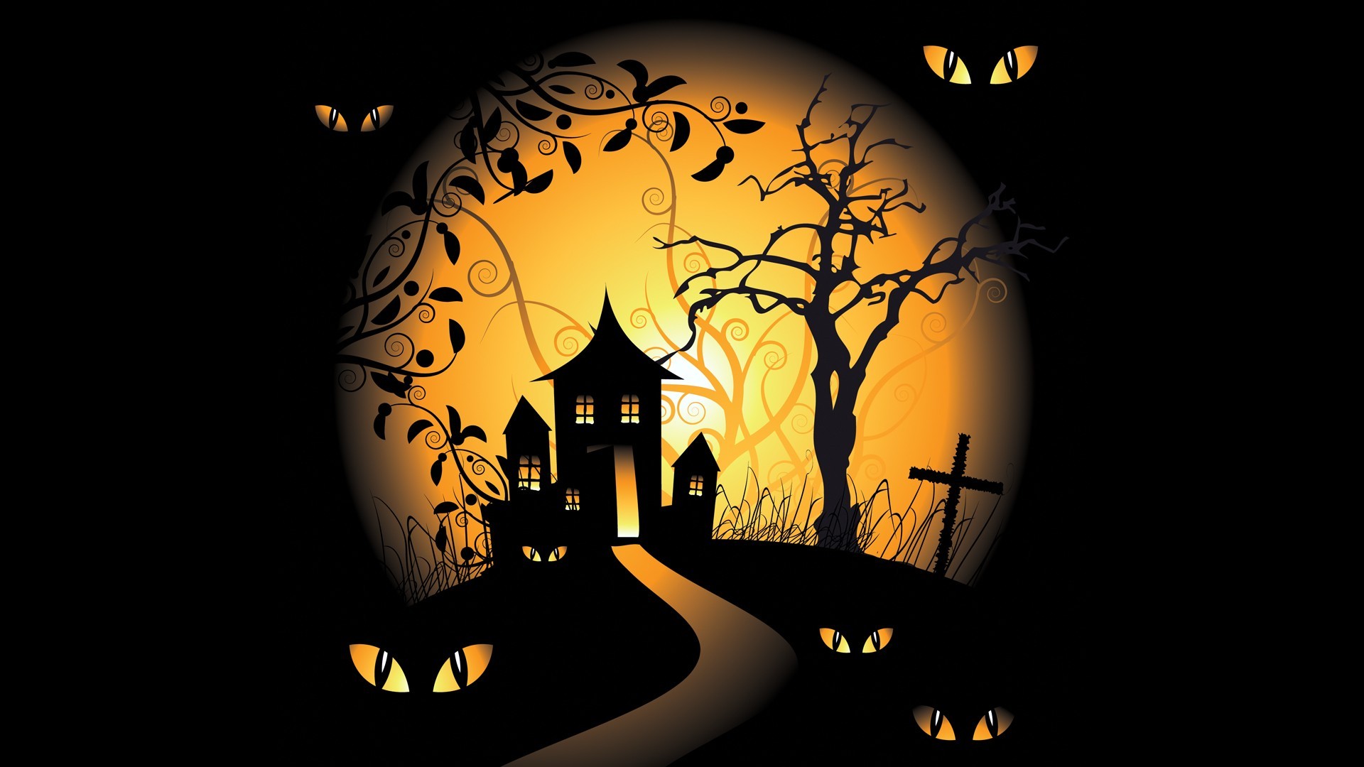 1920x1080 Halloween Spooky Digital Art Bats Black Background Vector