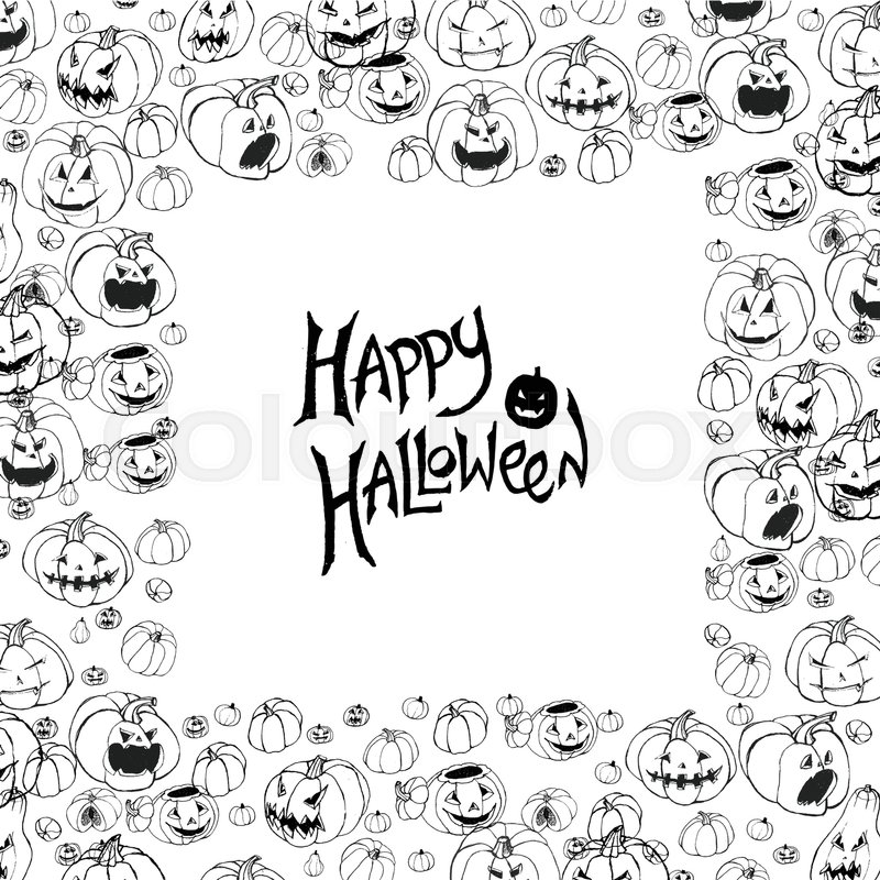 800x800 Halloween Vector Frame. Black And White Background With Scary Jack