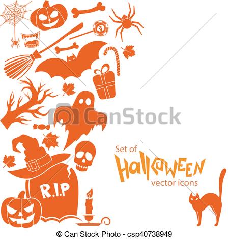 450x470 Side Vertical Border With Halloween Icons. Template For Packaging