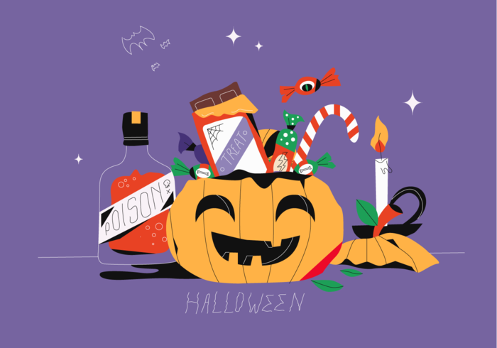 700x490 Halloween Candy Party In Pumpkin Basket Vector Flat Illustration