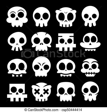 450x470 Halloween Vector Cartoon Skull Icons, Mexican White Cute Sugar
