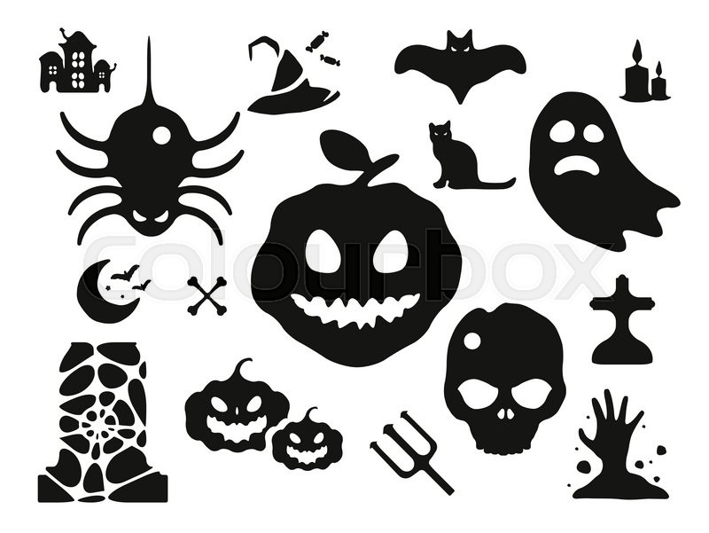 800x601 Halloween Vector Icons Set. Pumpkin Head, Witch Broom, Candy And