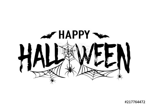 500x357 Happy Halloween Vector Text Banner. Silhouette Holiday Sign