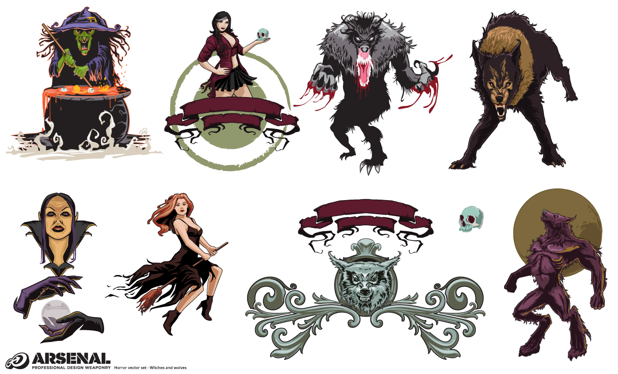 1270x770 Witches And Wolves Halloween Vector Pack