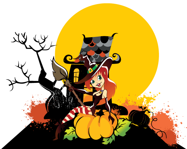 600x480 Happy Halloween Witch Girl With Pumpkin Vector Art 123freevectors