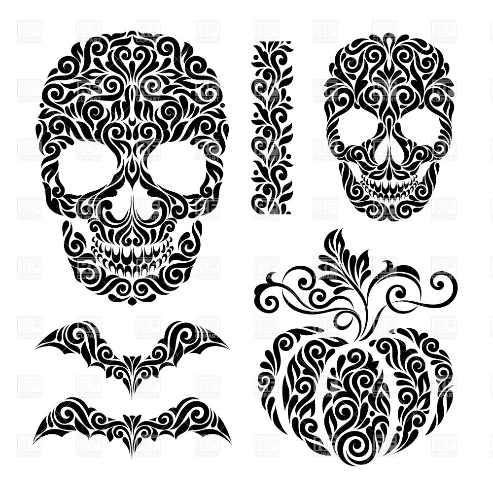 1000x1000 Happy Halloween Holidays Ornate Elements Skulls, Bats And Pumpkin