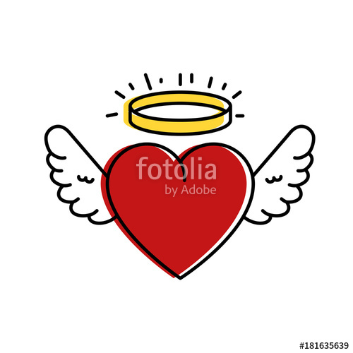 500x500 Cute Heart With Wings And Halo Vector Illustration Design Stock