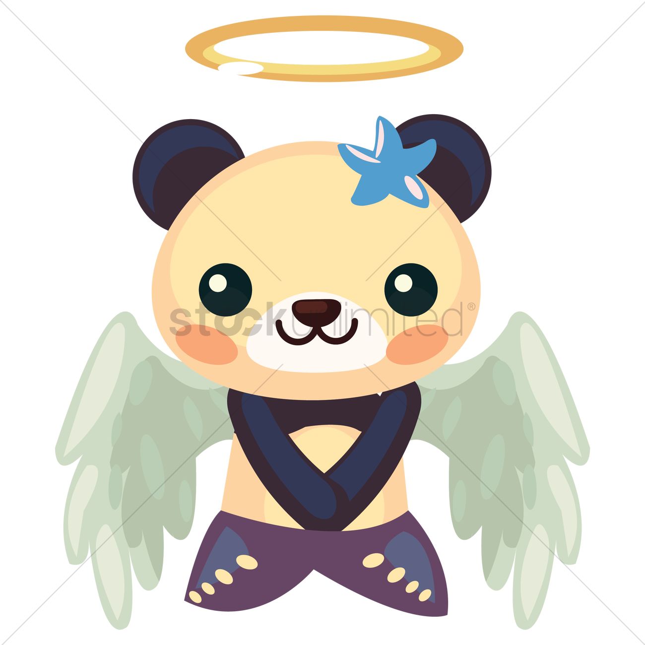 1300x1300 Free Panda In Mermaid Costume With Angel Wings And Halo Vector