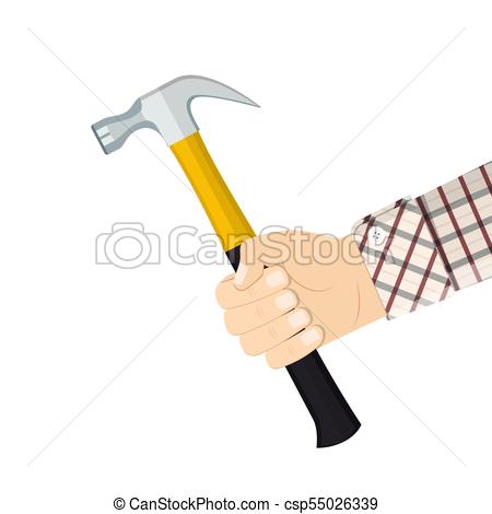 450x470 Hand Holding Hammer. Vector Illustration In Flat Style.