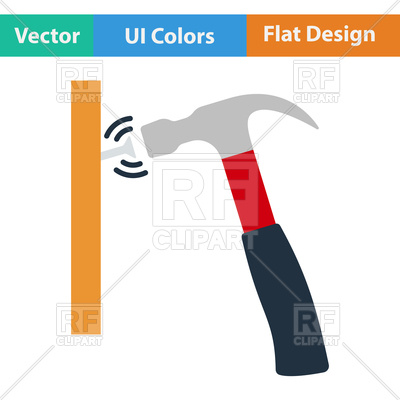 400x400 Flat Design Icon Of Hammer Beat To Nail In Ui Colors Vector Image