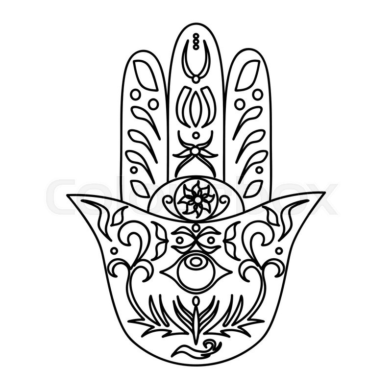 800x800 Elegant Ornate Hand Drawn Hamsa. Hand Of Fatima. Good Luck And