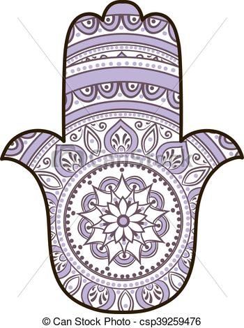 350x470 Violet White Hamsa. Drawing Of A Hand Of Fatima (Hamsa) In White